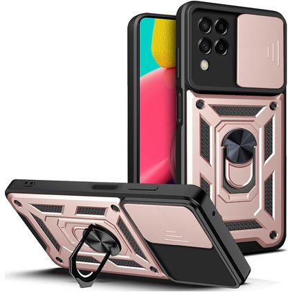 Mobigear Armor Ring Cam Slide Samsung Galaxy M53 Plástico rígido Capa traseira Antichoque com anel - Rosa dourado