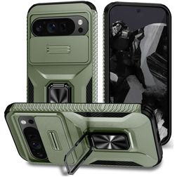 Mobigear Armor Ring Cam Slide Google Pixel 9 Pro XL Hard Case Back cover Shockproof with Ring Holder and Camera Slider - Green