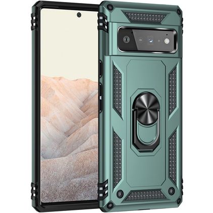 Mobigear Armor Ring Google Pixel 6 Pro Fodral Hårdplast Skal Stötsäkert med ringhållare - Grön