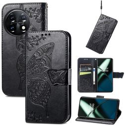 Mobigear Butterfly OnePlus 11 Lompakkokotelo + Setelitasku - Musta