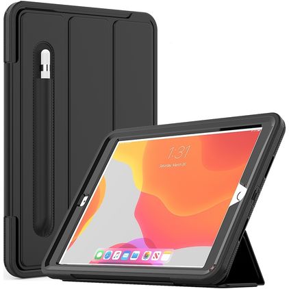 Mobigear Tri-Fold Folio iPad 8 (2020) Plastica rigida / TPU Cover a libro + Portapenna - Nero
