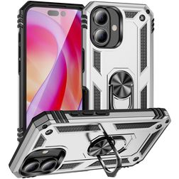 Mobigear Armor Ring iPhone 16 Plus Hårdt Bagsidecover Stødsikkert med ringholder - Sølv