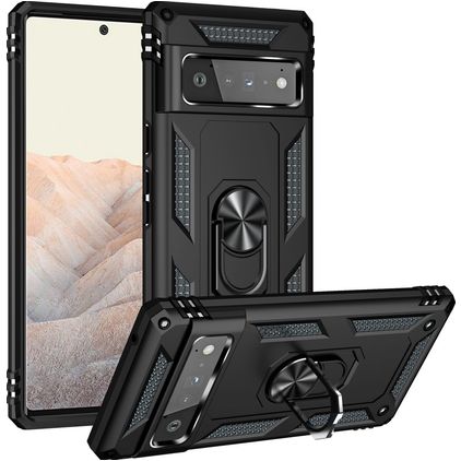 Mobigear Armor Ring Google Pixel 6 Pro Plástico rígido Capa traseira Antichoque com anel - Preto