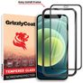 GrizzlyCoat Easy Fit iPhone 12 Mini Cristal templado Protector de pantalla - Compatible con fundas + Marco de instalación - Negro