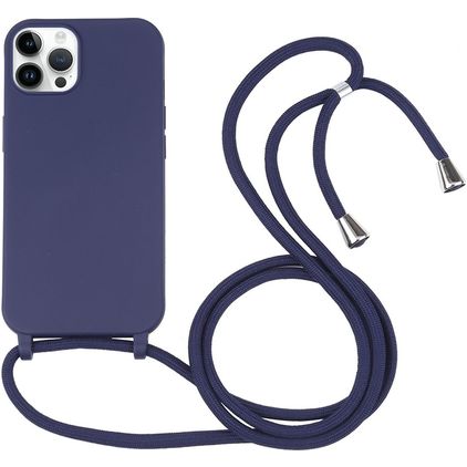 Mobigear Lanyard iPhone 16 Pro Max Silicona Funda con cuerda - Azul oscuro