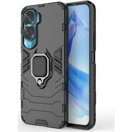 Mobigear Armor Ring HONOR 90 Lite Hårdt Bagsidecover Stødsikkert med ringholder - Sort