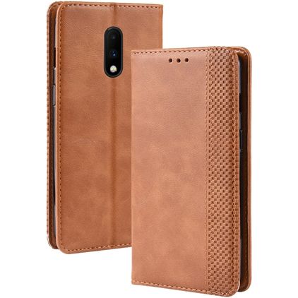 Mobigear Sensation OnePlus 7 Lompakkokotelo + Setelitasku - Konjakki
