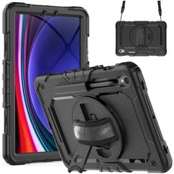 Xccess Survivor All-round Samsung Galaxy Tab S10 FE Plus Cover Hård plast / Silikone Bagsidecover + Skulderrem + Stander - Sort