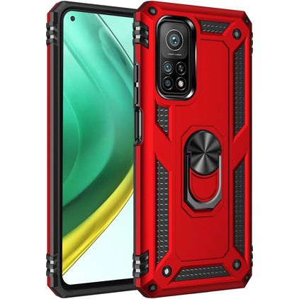 Mobigear Armor Ring Xiaomi Mi 10T Pro Funda Plástico rígido Carcasa Antigolpes con anillo - Rojo