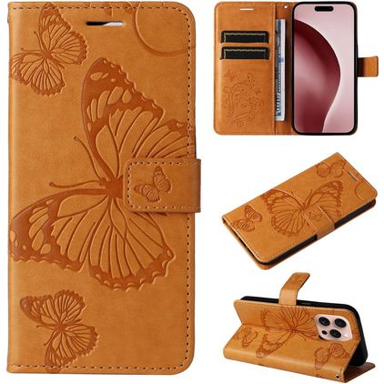 Mobigear Butterfly iPhone 16 Pro Wallet case - Cognac