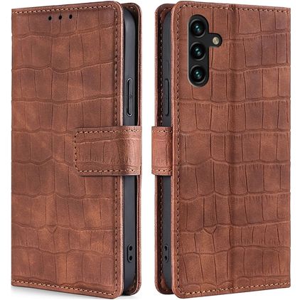 Mobigear Croco Samsung Galaxy A04s Funda tipo libro Cartera - Marrón