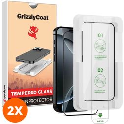 GrizzlyCoat AlignPro iPhone 16 Pro Tempered Glass Screen Protector - Case Friendly + Installation Frame - Black (2-Pack)