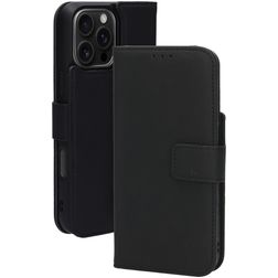 Mobiparts iPhone 16 Pro Max MagSafe Cover Vera pelle Cover a libro 2 in 1 con guscio estraibile a portafoglio - Nero