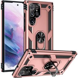 Mobigear Armor Ring Samsung Galaxy S23 Ultra Tvrdý plast Zadní kryt odolný proti nárazům s prstýnkem - Růžově zlatá