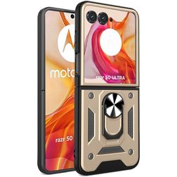 Mobigear Armor Ring Motorola Razr 50 Ultra Tvrdý plast Zadní kryt odolný proti nárazům s prstýnkem - Zlatá