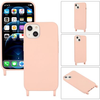 Mobigear Lanyard iPhone 14 Silikon Kryt se šňůrkou - Růžová