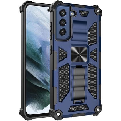 Mobigear Armor Stand Samsung Galaxy S21 FE Tvrdý plast Zadní kryt odolný proti nárazům se stojánkem - Modrá