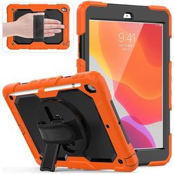 Mobigear SureGrip Xtreme iPad 8 (2020) Funda Plástico rígido / Silicona Carcasa + Portalápices + Correa bandolera + Soporte - Negro / Naranja