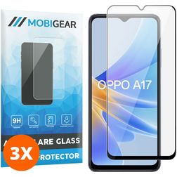 Mobigear Premium OPPO A17 Tempered Glass Screen Protector - Case Friendly - Black (3-Pack)