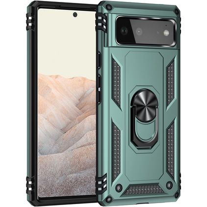 Mobigear Armor Ring Google Pixel 6 Funda Plástico rígido Carcasa Antigolpes con anillo - Verde