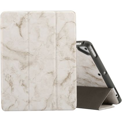 Mobigear Tri-Fold Marble iPad 6 (2018) Funda tipo libro + Portalápices - Blanco