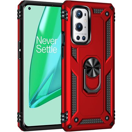 Mobigear Armor Ring OnePlus 9 Pro Hard Case Back cover Shockproof with Ring Holder - Red