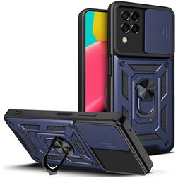 Mobigear Armor Ring Cam Slide Samsung Galaxy M53 Tvrdý plast Zadní kryt odolný proti nárazům s prstýnkem - Modrá