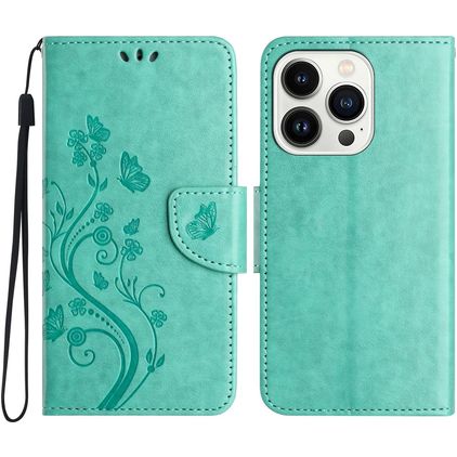 Mobigear Flowers iPhone 16 Pro Wallet case - Green