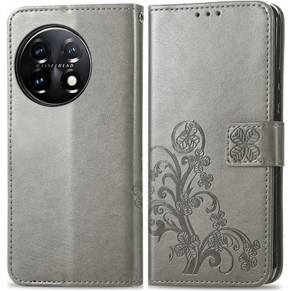 Mobigear Clover OnePlus 11 Lompakkokotelo + Setelitasku - Harmaa