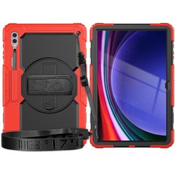 Mobigear SureGrip Xtreme Samsung Galaxy Tab S9 Ultra Cover Hård plast / Silikone Bagsidecover + Skulderrem + Stander - Sort / Rød