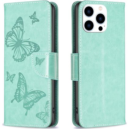 Mobigear Butterfly iPhone 16 Pro Plånboksfodral med sedelfack - Grön