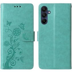 Mobigear Flowers Samsung Galaxy A17 Pungetui med Seddelrum - Grøn