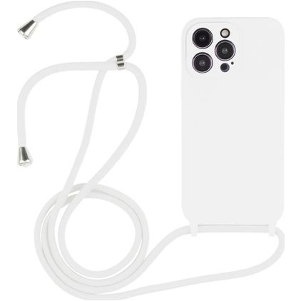 Mobigear Lanyard iPhone 14 Pro Silicone Cover con cordino - Bianco