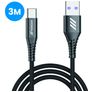 Mobigear Nylon USB-A till USB-C Kabel 3 m - Svart