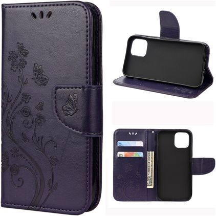 Mobigear Flowers iPhone 12 Mini Cover a libro portafoglio - Viola