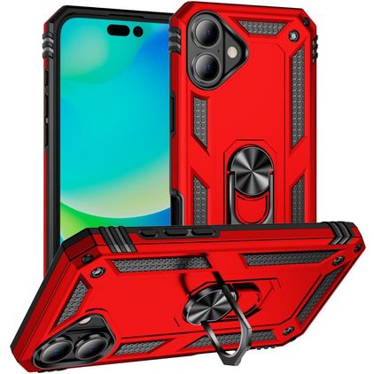 Mobigear Armor Ring iPhone 17 Funda Plástico rígido Carcasa Antigolpes con anillo - Rojo