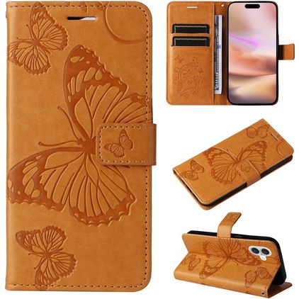 Mobigear Butterfly iPhone 16 Plus Funda tipo libro Cartera - Coñac