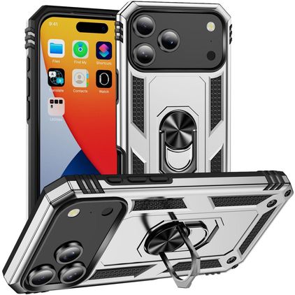Mobigear Armor Ring iPhone 17 Pro Max Fodral Hårdplast Skal Stötsäkert med ringhållare - Silver