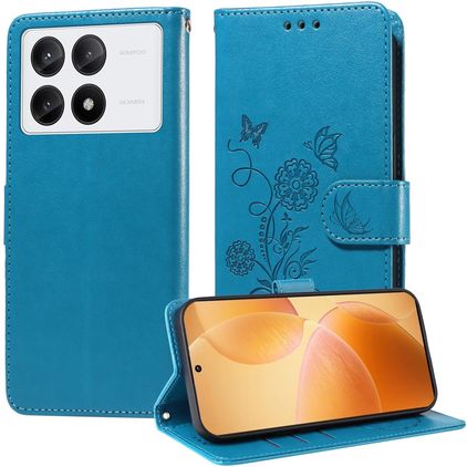 Mobigear Flowers POCO X6 Pro Wallet case - Blue