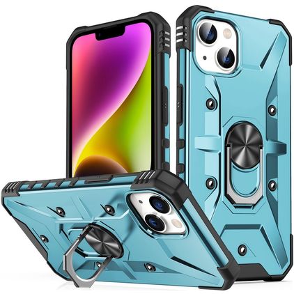 Mobigear Armor Ring iPhone 14 Plus Tvrdý plast Zadní kryt odolný proti nárazům s prstýnkem - Modrá