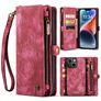 CaseMe 008 iPhone 15 Plus Cover Aftageligt 2-i-1-pungetui med Seddelrum - Rød