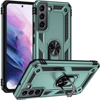 Mobigear Armor Ring Samsung Galaxy S22 Hard Case Back cover Shockproof with Ring Holder - Green