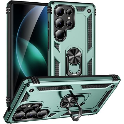 Mobigear Armor ring Samsung Galaxy S25 Ultra Funda Plástico rígido Carcasa Antigolpes con anillo - Verde