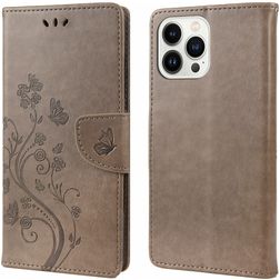 Mobigear Flowers iPhone 14 Pro Max Wallet case - Grey