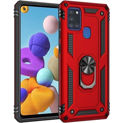 Mobigear Armor Ring Samsung Galaxy A21s Hardcase Back cover Antiurto con anello - Rosso