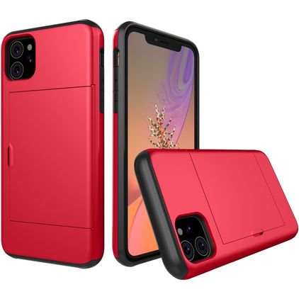 Mobigear Card iPhone 11 Funda Plástico rígido Carcasa Antigolpes con tarjetero - Rojo