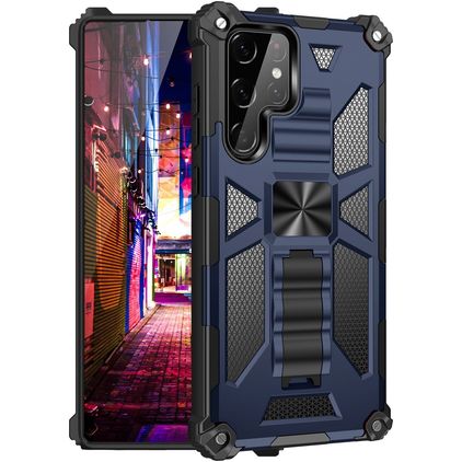 Mobigear Armor Stand Samsung Galaxy S22 Ultra Hard Case Back cover Shockproof with Stand - Blue