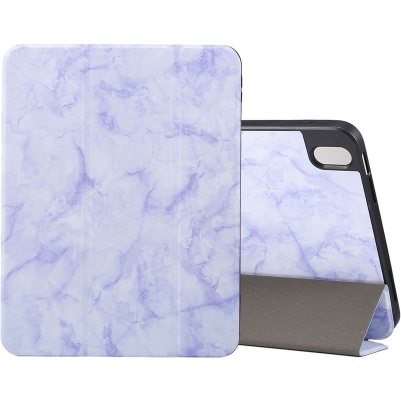 Mobigear Tri-Fold Marble iPad 11 (2025) Funda tipo libro + Portalápices - Morado