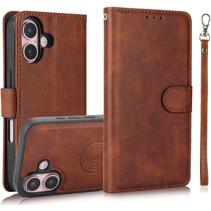 Mobigear Wallet iPhone 16 2-i-1-plånboksfodral med löstagbart skal med sedelfack - Brun