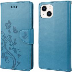 Mobigear Flowers iPhone 14 Wallet case - Blue